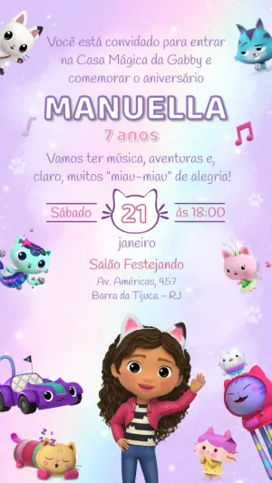 Convite de Aniversário Casa Mágica da Gabby Editável Online