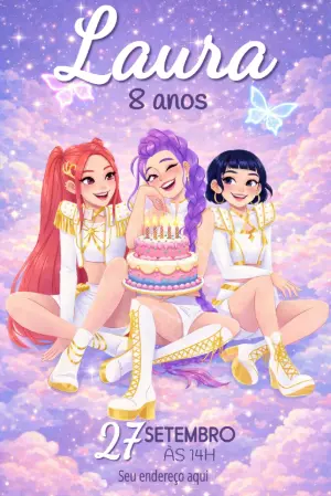 Convite de Aniversário K-pop Céu Mágico Modelo Editável