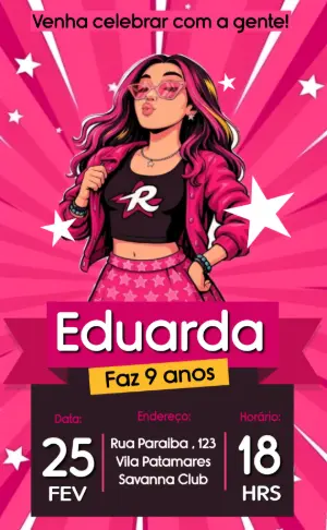 Convite de Aniversário Emily Vick Rosa e Preto Editável