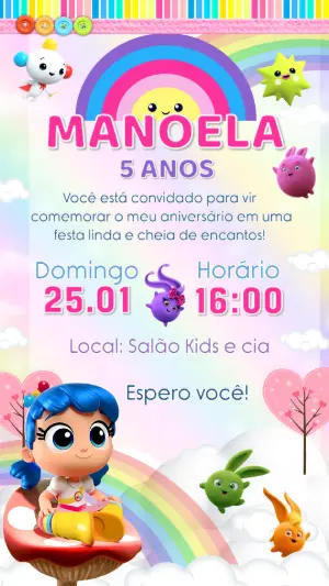 Convite de Aniversário Vera e o Reino do Arco-Íris Editável