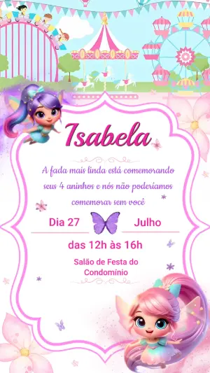 Convite Animado Aniversário Fadas no Parque para Editar