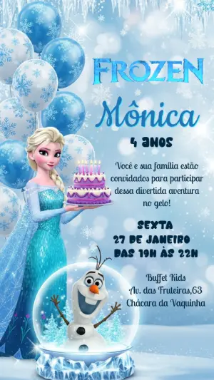 Convite de Aniversário Frozen com Elsa e Olaf para Editar
