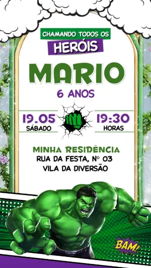 Convite de Aniversário Hulk Verde e Roxo para Editar