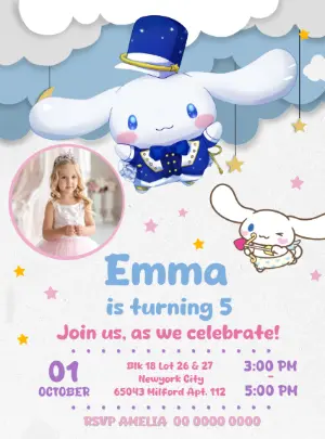 Cute Cinnamoroll Unicorn Birthday Invitation Template to Edit