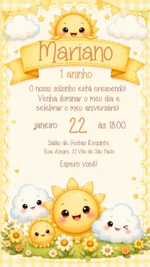 Convite de Aniversário Solzinho e Girassol Modelo Editável