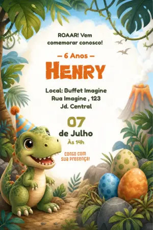 Invitación de cumpleaños Dinosaurio – Estático – Érika Souza Studio