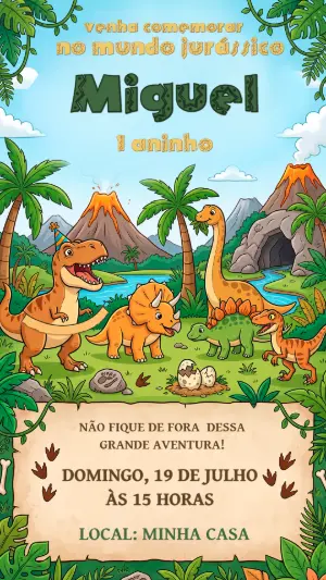 Invitación de cumpleaños Dinosaurio – Estático – Alegria no ar