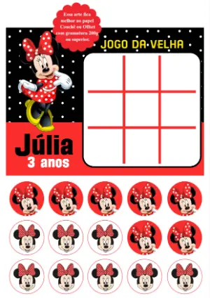 Jogo da Velha Minnie Vermelha Editável para Imprimir