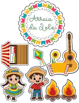 Kit Topo de Bolo Arraiá Infantil Colorido Editável