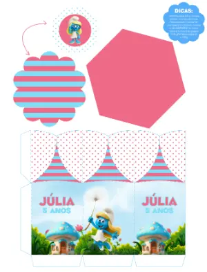 Centro de Mesa Smurfette Rosa e Azul Editável para Imprimir