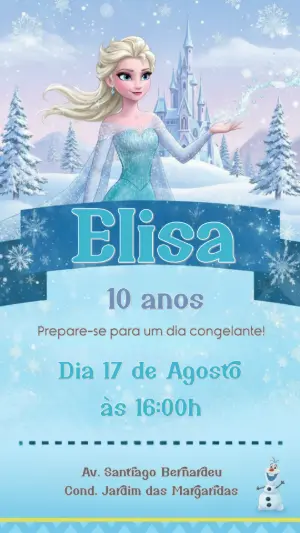 Convite de Aniversário Frozen com a Elsa para editar online