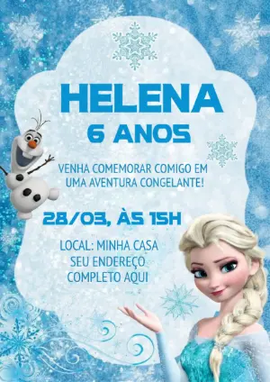 Convite Digital Editável Aniversário Tema Frozen Aventura Congelante