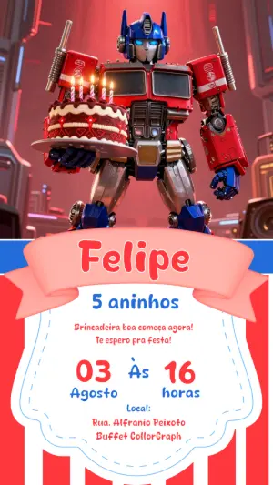 Convite de Aniversário Transformers Optimus Prime Editável