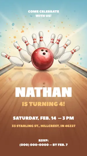 Editable Bowling Birthday Party Invitation Template