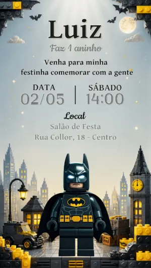 Convite de Aniversário Lego Batman para Editar Online