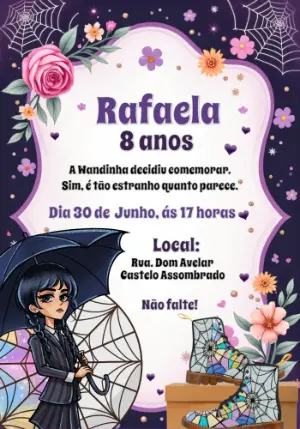 Convite Aniversário Wandinha Addams para Editar Online