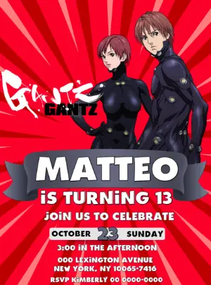 GANTZ Anime Birthday Party Invitation | Editable Template