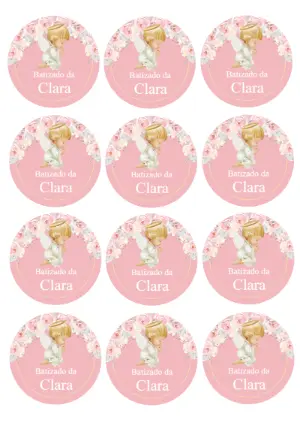Adesivo de Batizado Anjinha Rosa Floral para Editar Online
