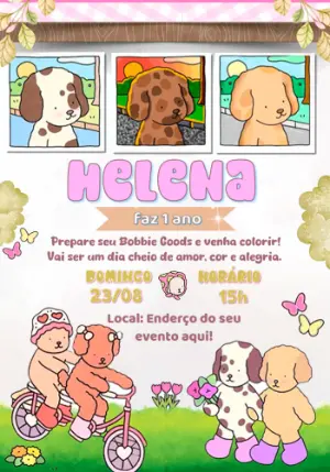 Convite Aniversário Bobbie Goods com Cachorrinhos para Editar