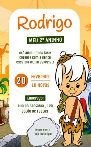 Convite de Aniversário Bamm-Bamm Flintstones Editável