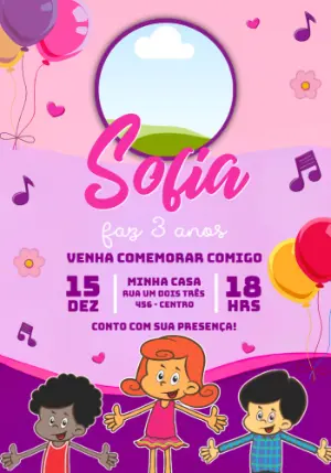 Convite de Aniversário 3 Palavrinhas com Foto para Editar