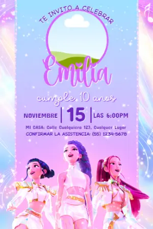Invitación de Cumpleaños Las Guerreras K-Pop Modelo Editable