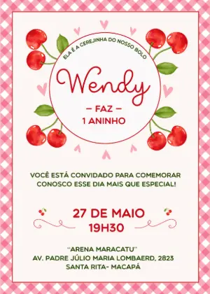 Convite de Aniversário Cerejinha Editável para Menina