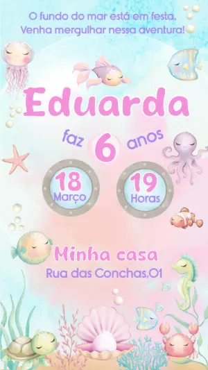 Convite de Aniversário Fundo do Mar Fofo para Editar