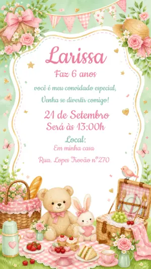 Convite de Aniversário Piquenique da Coelhinha para Editar