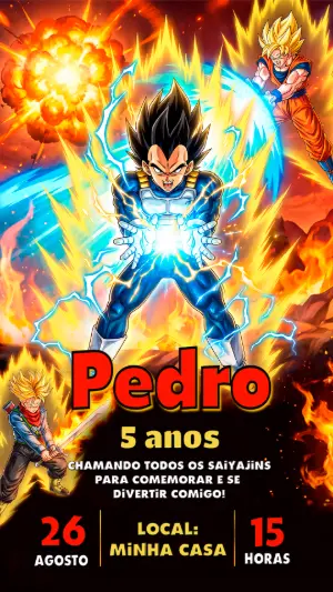 Convite de Aniversário Dragon Ball Z Editável com Goku e Vegeta