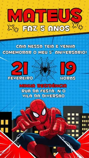 Convite de Aniversário Homem-Aranha estilo Quadrinhos para Editar