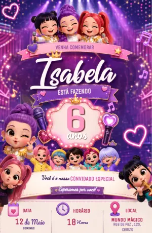 Convite de Aniversário Guerreiras do Kpop para Editar