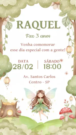 Convite Digital Aniversário Infantil Tema Fada para Editar