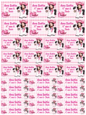 Etiqueta Escolar Cowgirl Rosa com Cavalo para Editar e Imprimir