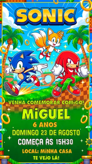 Convite de Aniversário Sonic: Modelo Digital Editável