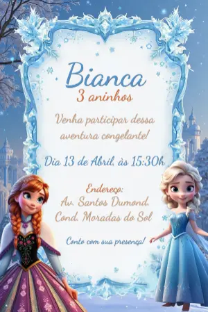 Convite de Aniversário Frozen com Personagens para Editar Online
