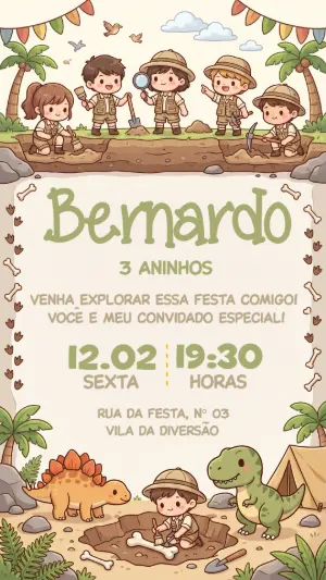 Invitación de cumpleaños Dinosaurio – Estático – Convide aê!