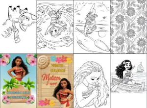 Livro de Colorir Moana para Festa de Aniversário Editável