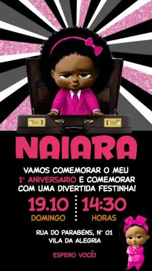Convite Digital Poderosa Chefinha Rosa e Preto para Editar