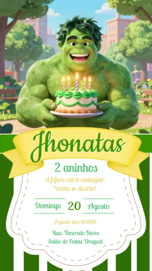 Convite de Aniversário Hulk Fofo e Divertido para Editar