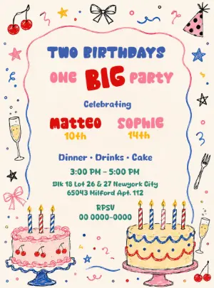 Editable Double Birthday Party Invitation Template