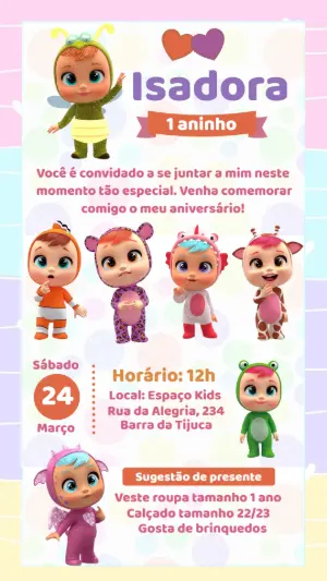 Convite de Aniversário Cry Babies para Editar Online