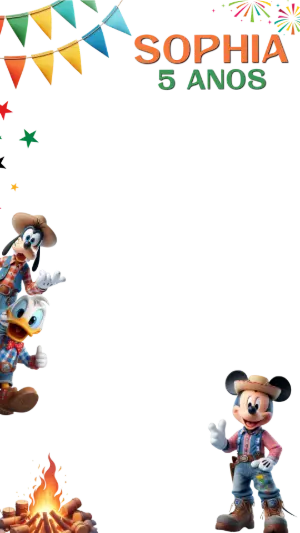 Moldura para Stories Festa Junina Mickey e Turma Editável
