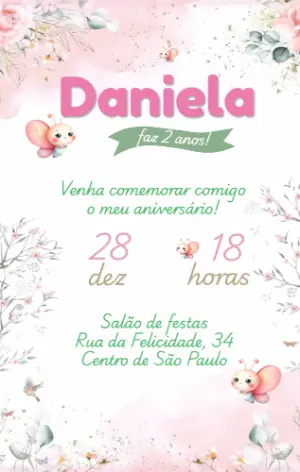Convite Aniversário Borboleta e Flores para Editar Online