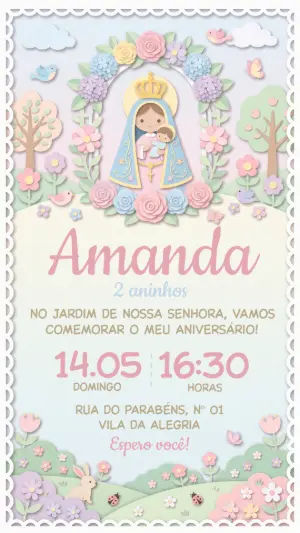 Convite de Aniversário Jardim de Nossa Senhora Editável
