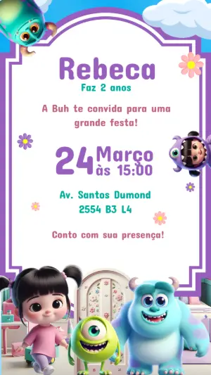 Convite de Aniversário Monstros SA para Editar Online