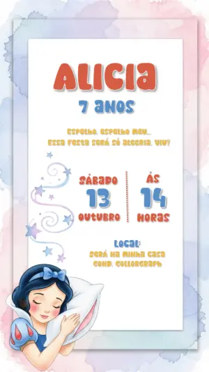 Convite Aniversário Branca de Neve para Editar Online