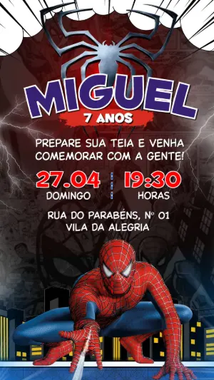Convite Infantil Homem-Aranha: Editável para Aniversário
