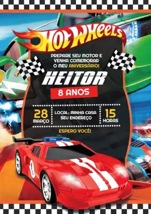Convite de Aniversário Hotwheels para Editar