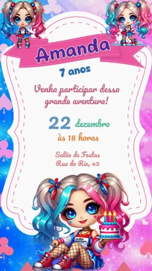 Convite Aniversário Alerquina Cute para Editar Online